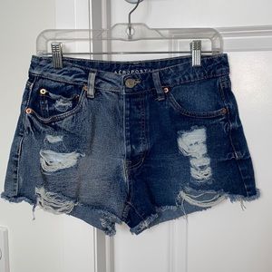 Aeropostale ripped blue boyfriend jean shorts size 6